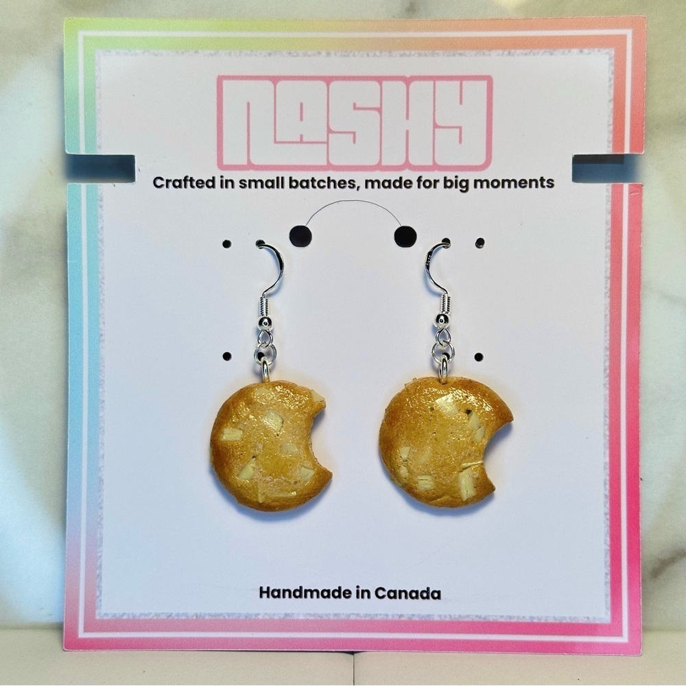 Bitten Macadamia Nut Cookie - Handmade Earrings